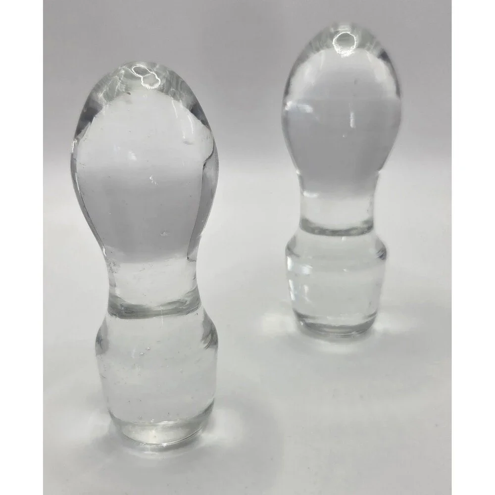 2 VTG Heavy Clear Glass Teardrop Bottle Carafes Decanter Stoppers Ground Glass